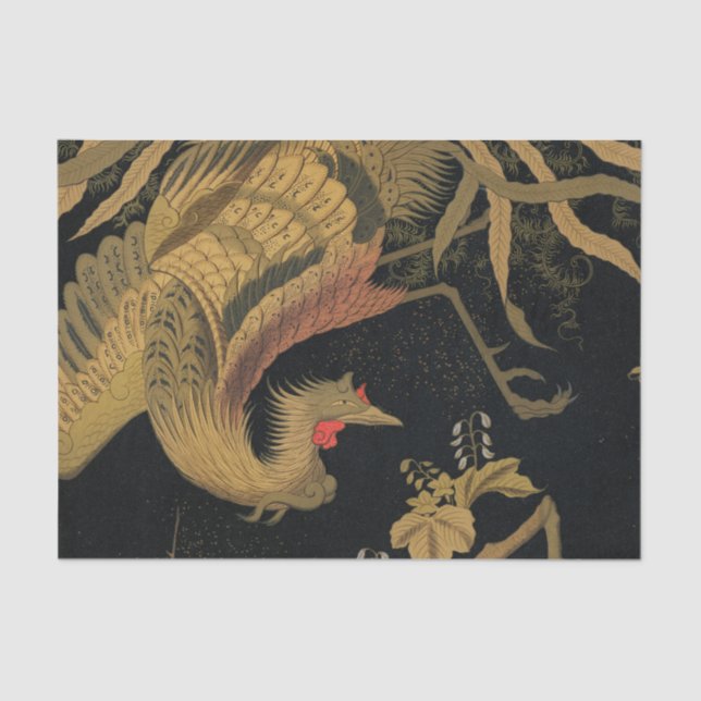 Golden Rooster Bird Japanese Classic Antique Tissue Paper (Front)