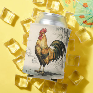 Golden rooster Japanese art Can Cooler