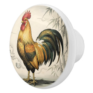 Golden rooster Japanese art Ceramic Knob
