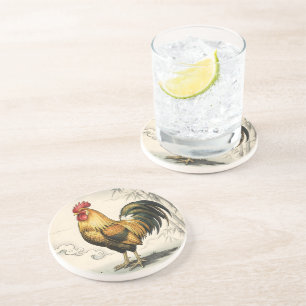 Golden rooster Japanese art Coaster