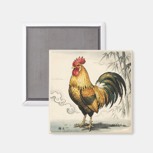 Golden rooster Japanese art Magnet