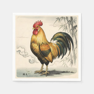 Golden rooster Japanese art Napkin