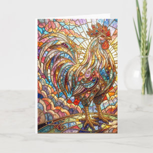 Golden Rooster of Light Crowing mosaic Card