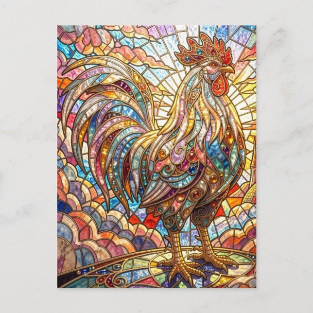 Golden Rooster of Light Crowing mosaic  Postcard (Front)