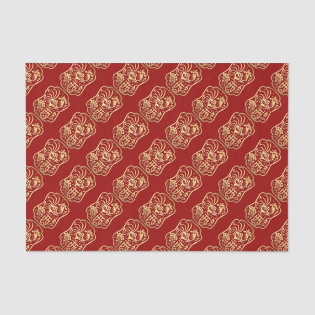 Golden Rooster Year 2017 Red Tissue Paper (Front)
