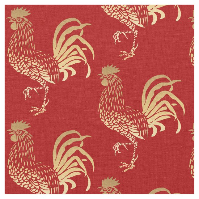 Golden Rooster Year Zodiac Birthday fabric (Close Up)