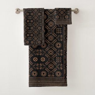Golden Roots: Black & Tribal Moroccan Elegance Bath Towel Set