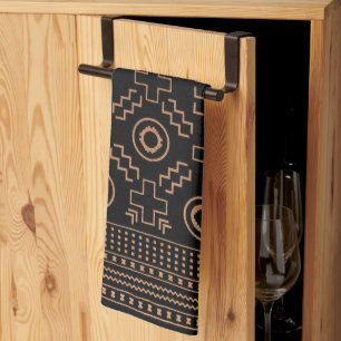 Golden Roots: Black & Tribal Moroccan Elegance Tea Towel