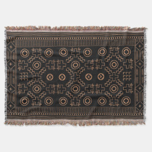 Golden Roots: Black & Tribal Moroccan Elegance Throw Blanket