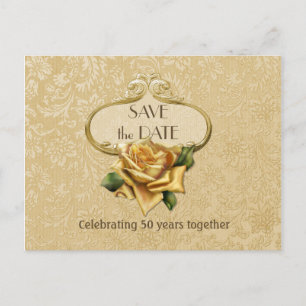 Golden Rose 50th Anniversary Save the Date Announcement Postcard