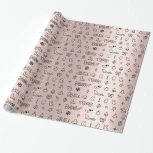 Golden rose and new year drawings wrapping paper