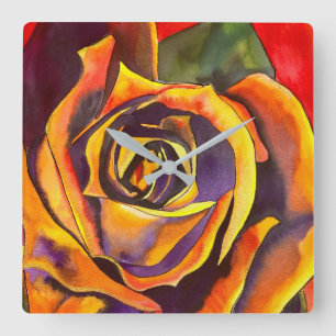 Golden Rose Art Square Wall Clock