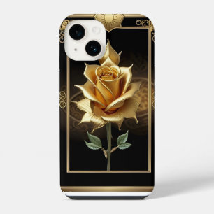 Golden Rose Artwork with Elegant Framing iPhone 14 Case
