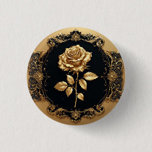 Golden Rose Artwork with Ornate Decorative Element 3 Cm Round Badge