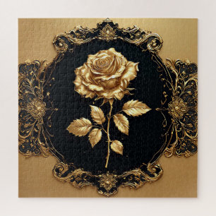 Golden Rose Artwork with Ornate Decorative Element Jigsaw Puzzle