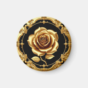 Golden Rose Artwork with Ornate Decorative Element Magnet