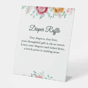 Golden Rose Baby Shower Diaper Raffle Pedestal Sign