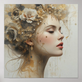 Golden Rose Crown Woman Portrait Poster
