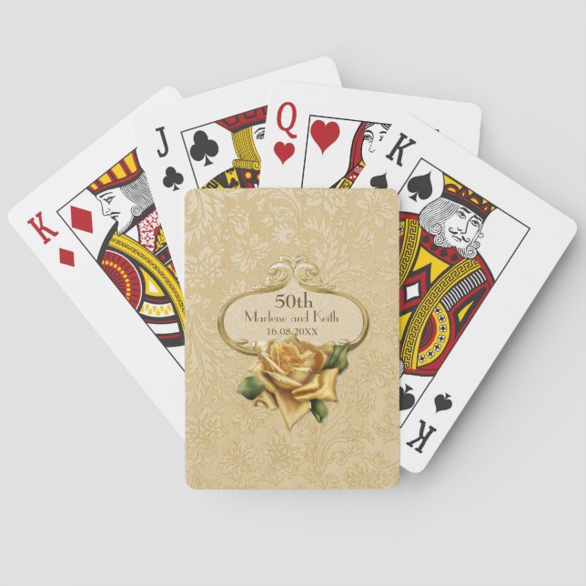 Golden Rose Damask 50th Wedding A Playing Cards (Back)