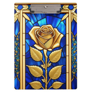 Golden Rose Design in Stained Glass Clipboard