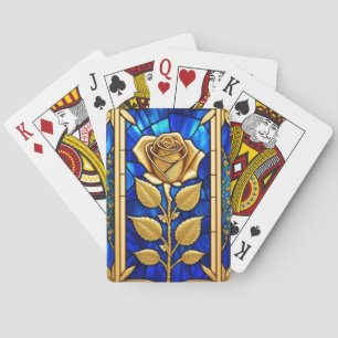 Golden Rose Design in Stained Glass Playing Cards