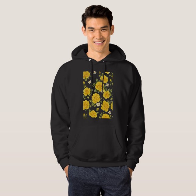 Golden Rose Elegance on Black Hoodie (Front Full)