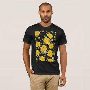 Golden Rose Elegance on Black T-Shirt