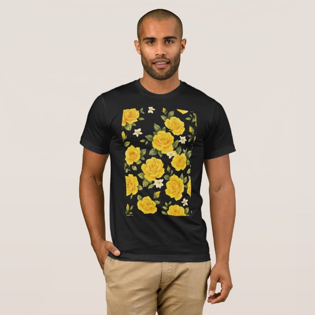 Golden Rose Elegance on Black T-Shirt (Front Full)