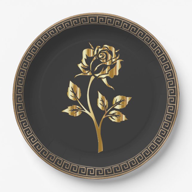 Golden Rose Elegance Paper Plate (Front)