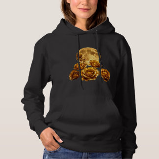 Golden Rose Flowers & Full Moon Celestial Luxury G Hoodie