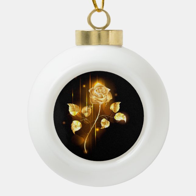 Golden rose ( gold rose ) ceramic ball christmas ornament (Front)