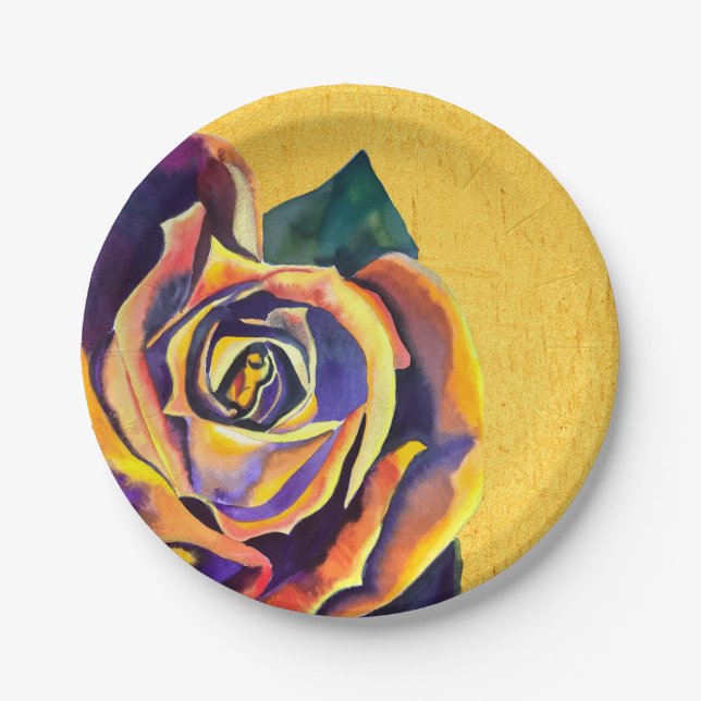 Golden Rose Gothic watercolor art Paper Plate (Front)