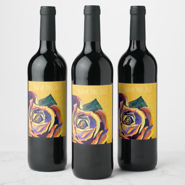 Golden Rose Gothic watercolor art Wine Label (Bottles)