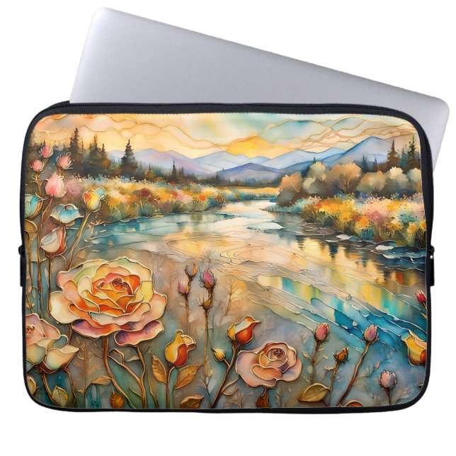 Golden Rose Mountain Valley Sunrise Laptop Sleeve (Front)