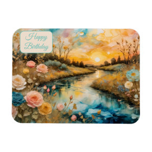 Golden Rose River Valley Sunrise Birthday Magnet
