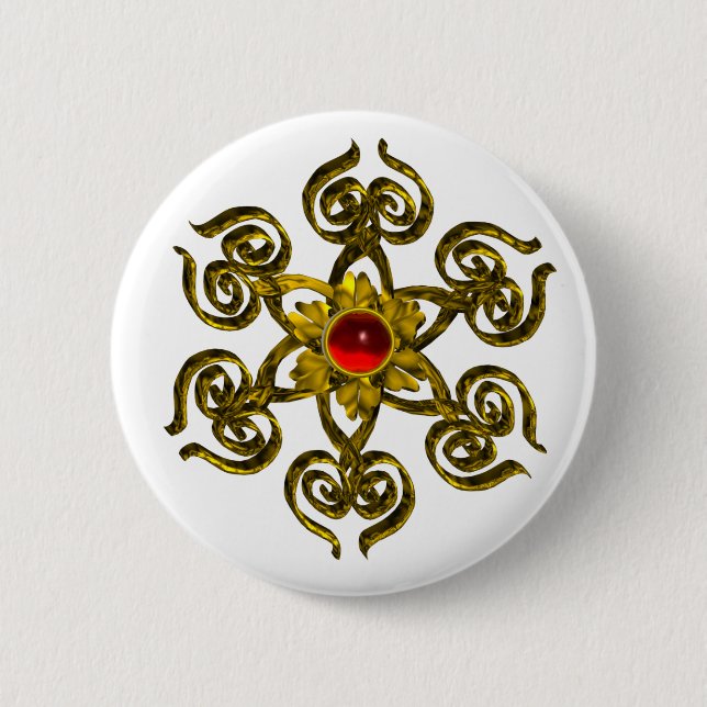 GOLDEN ROSE RUBY 6 CM ROUND BADGE (Front)