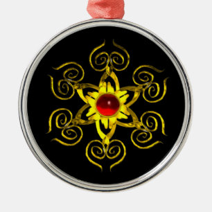 GOLDEN ROSE RUBY ,black Metal Ornament