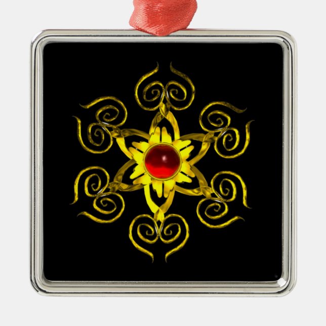 GOLDEN ROSE RUBY ,black Metal Tree Decoration (Front)