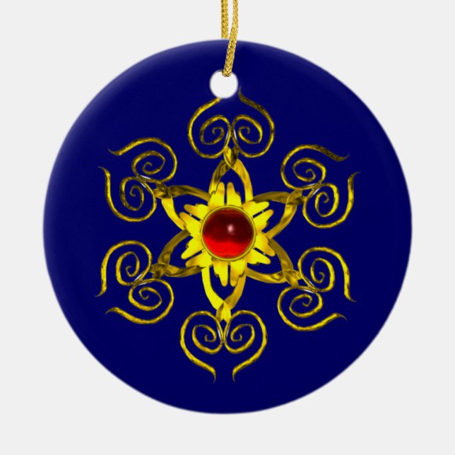 GOLDEN ROSE RUBY ,Blue and white Ceramic Tree Decoration (Front)