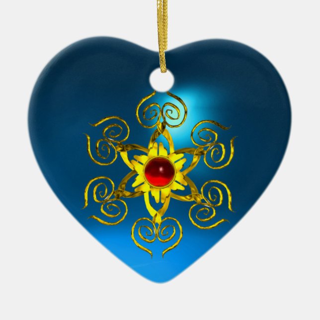 GOLDEN ROSE RUBY ,Blue Sapphire Heart Ceramic Ornament (Front)