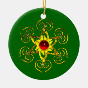 GOLDEN ROSE RUBY ,Green and white Ceramic Ornament