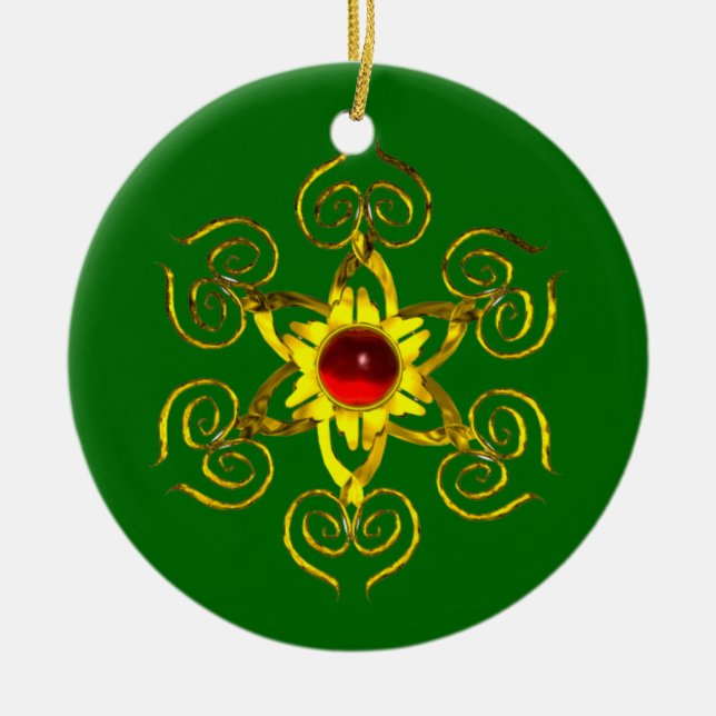 GOLDEN ROSE RUBY ,Green and white Ceramic Ornament (Front)