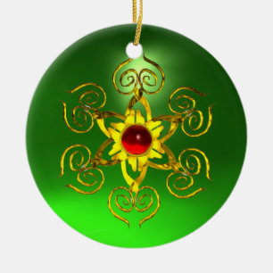 GOLDEN ROSE RUBY Green Emerald Ceramic Ornament