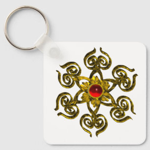 GOLDEN ROSE RUBY KEY RING