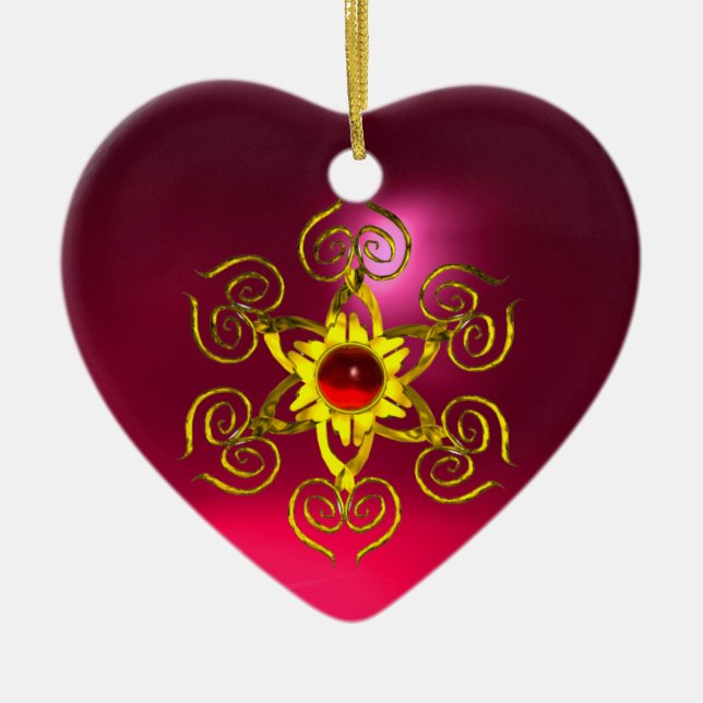 GOLDEN ROSE RUBY ,Purple Pink Ceramic Ornament (Front)