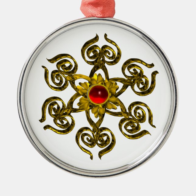 GOLDEN ROSE RUBY ,white Metal Tree Decoration (Front)