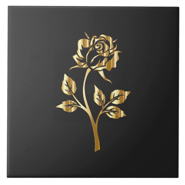 Golden Rose Silhouette Ceramic Tile (Front)