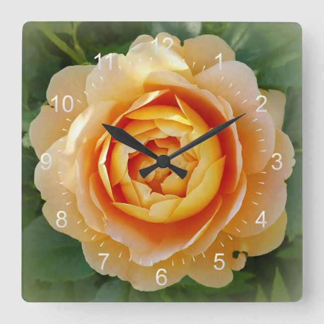 Golden rose square wall clock (Front)