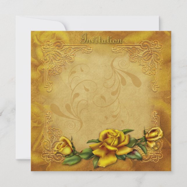 Golden Rose Wedding Invitation (Front)