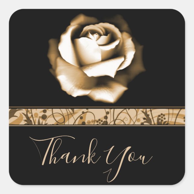 Golden Rose Wedding Thank You Stickers (Front)